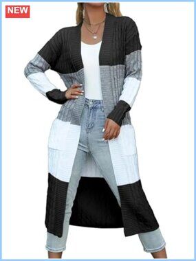 Womens Chunky Cable Knit Open Front Long Duster Cardigan Plus Size Sweater